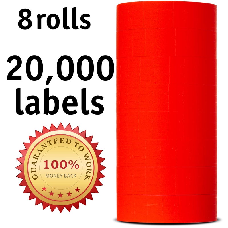 Labels for Us Labels for Monarch 1131 Labeler - Fluorescent Red - 20,000 Labels - Pack with 8 Rolls - Ink Roller Included - Made and Delivered by Labels for Us - Image 2